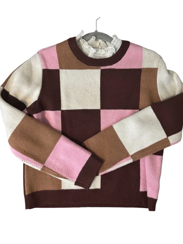 By Anthropologie Plaid Ruffle Collar Pullover Sweater Size M - Image 3