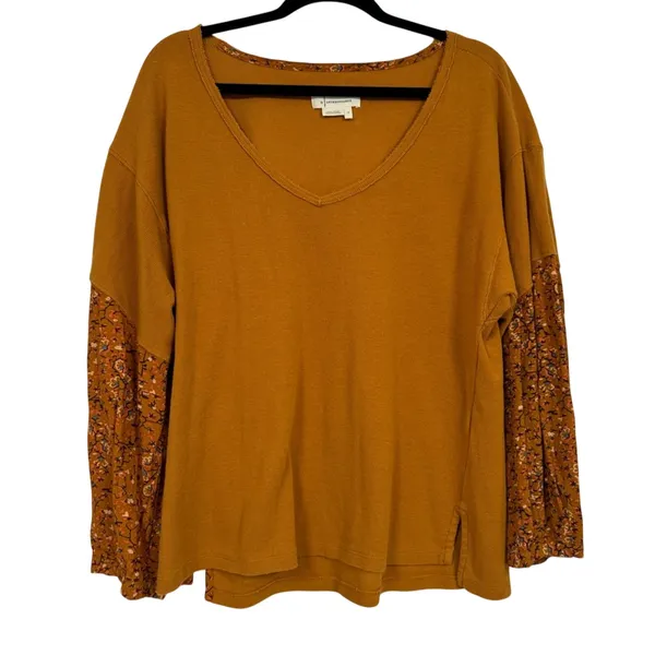 Anthropologie Orange Knit Pullover Sweater Womens S Floral Sleeve Fall Boho - Image 2
