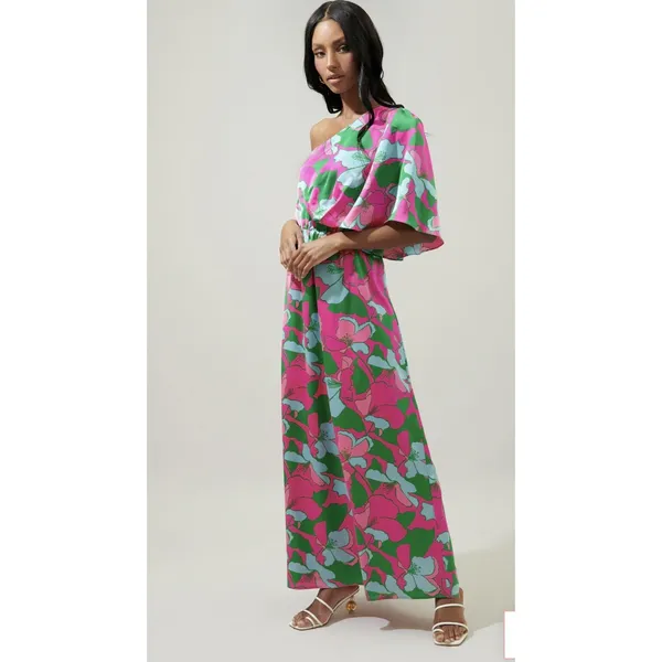 NWT SugarLips Large Pitaya Berry‎ Meara One Shoulder Satin Maxi Dress Satin - Image 3