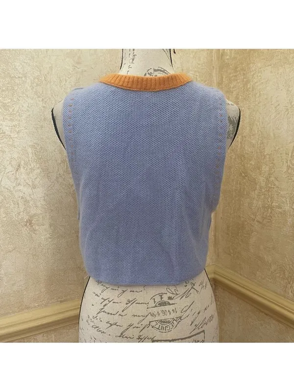 Free People Sammi Cashmere Sweater Vest Waistcoat V-neck Sz S Clueless Academia - Image 5