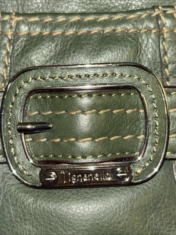 Tignanello Brand Olive Green Leather Crossbody With Distinctive Buckle Design - Image 5