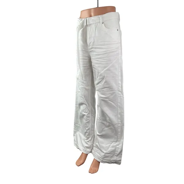 Zara Women's White High Waisted Belted Wide Leg Baggy Palazzo Denim Jeans Size 4 - Image 4
