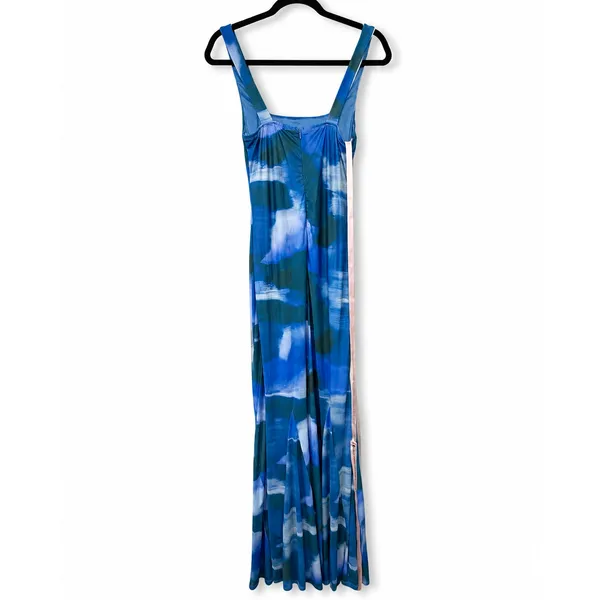 NEW Lulus Zemina Blue Abstract Godet Watercolor Pleated Mermaid Maxi Dress Small - Image 8