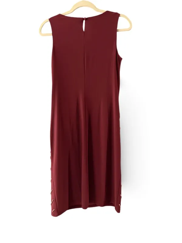 Women's Leslie Fay Mini Dress Size 6 Burgundy Gold Studded Embellished - Image 3