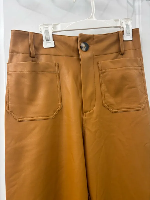 Anthropologie Maeve Colette Cropped Wide-Leg pants brown faux leather - Image 2