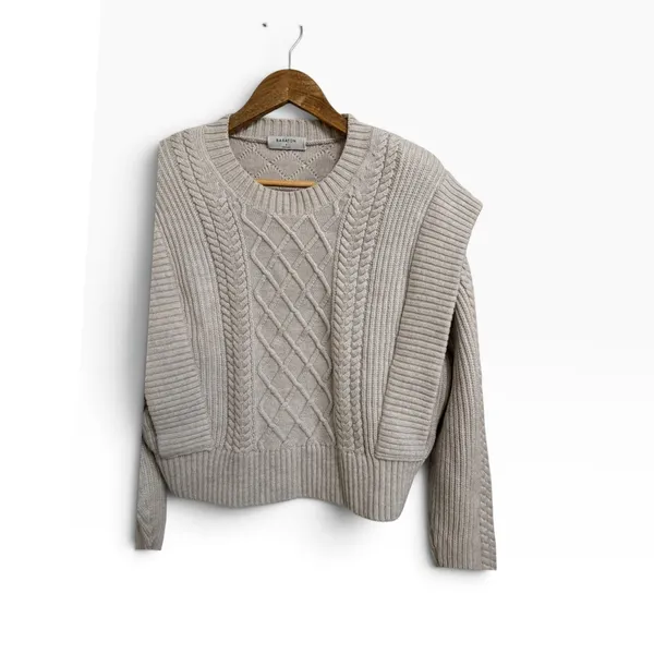 Babaton Aritzia Seek Cable Knit sweater Beige oatmeal Cropped Small - Image 2