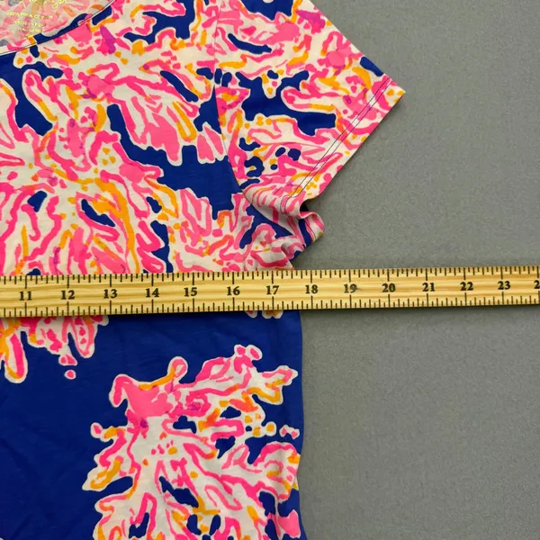 Lilly Pulitzer Blue Pink Coral Pima Cotton T-Shirt Dress 25981 Womens Medium - Image 3