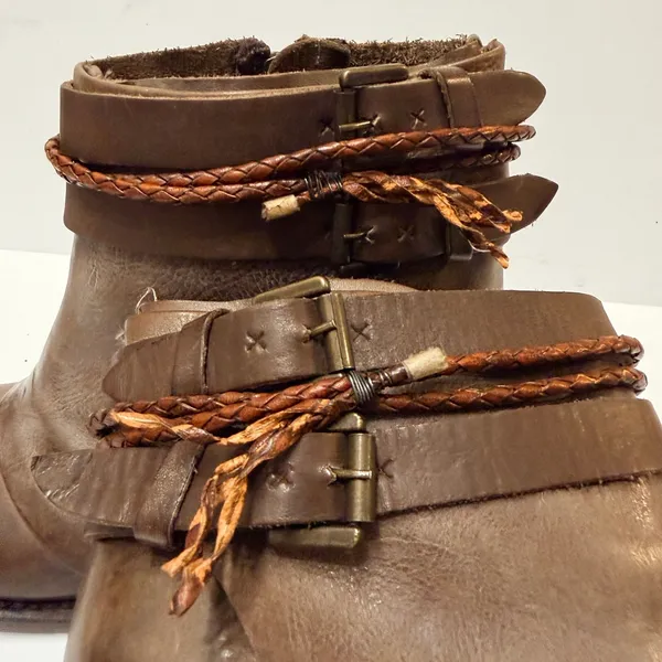 Freebird by Steven Lion Leather Braided Straps Ankle Booties Size 11 Distressed - Image 8