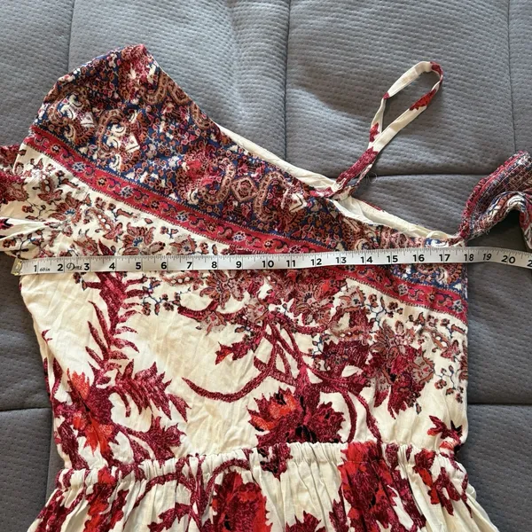 Free‎ People Mini Dress Sz MED Modern Nomad Off-Shoulder Floral Boho Bell Sleeve - Image 8