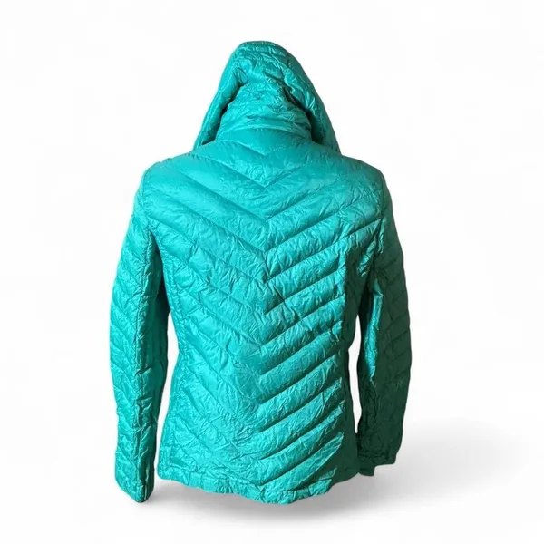 Turquoise Quilted Hooded Puffer Jacket Zip Front Lightweight Casual Outerwear‎ - Image 4