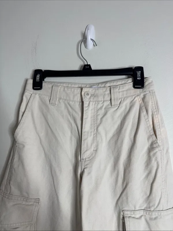 TNA Cotton Cargo Ivory Straight Leg Mid Rise Waist Pants Utility size 2 - Image 3