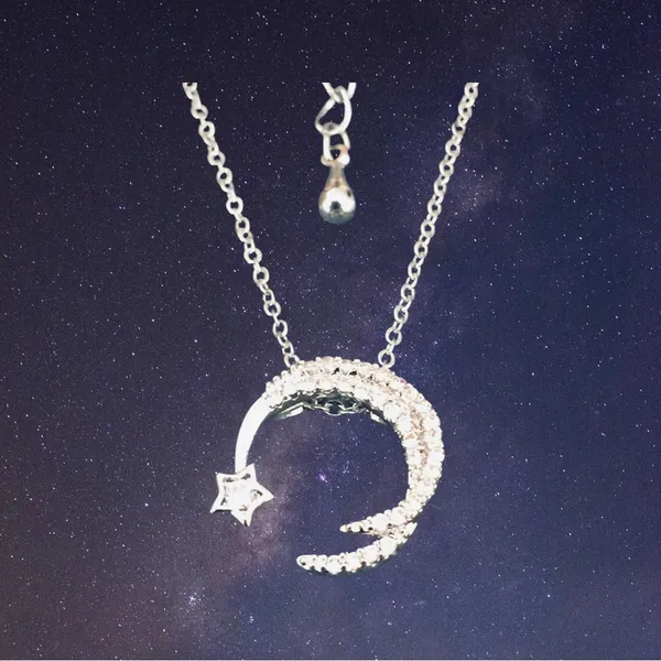 Crescent Moon Star Necklace Silver - Image 2