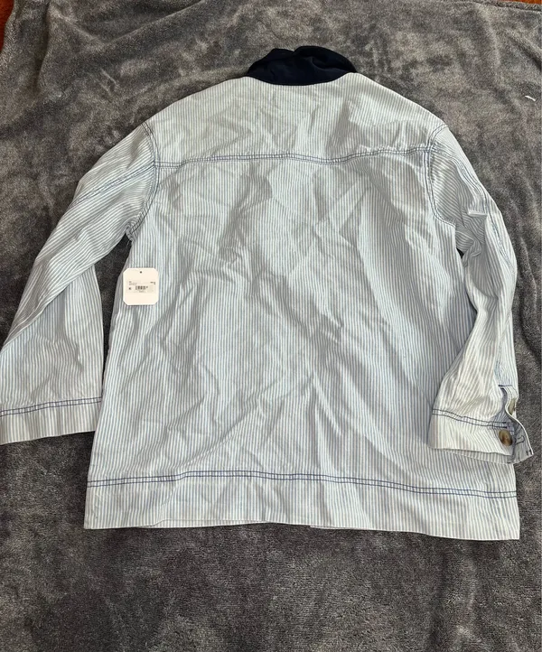 Altar’d State Women’s Striped Jacket Blue White Corduroy Collar Size M NWT - Image 2