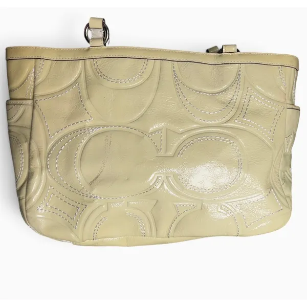 Coach Gallery Signature C Stitched Patent Leather Tote Butter Yellow Bag - Image 4