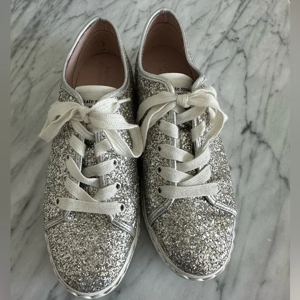 Kate Spade Vale Sneaker in Silver Glitter Sparkle - Image 6