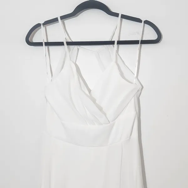 Lulus White Chiffon Wedding Dress with Faux Wrap Style NWT Size Medium - Image 5
