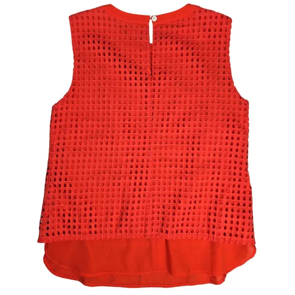 J.Crew Womens Red Eyelet‎ Sleeveless Top G3451 Size 4 Cotton Shell - Image 2