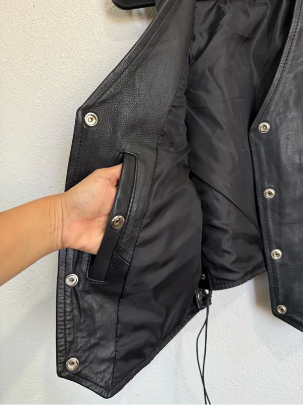 Pro Rider Women’s Black Genuine Leather Motorcycle Biker Vest Lace Up Size S-M - Image 6