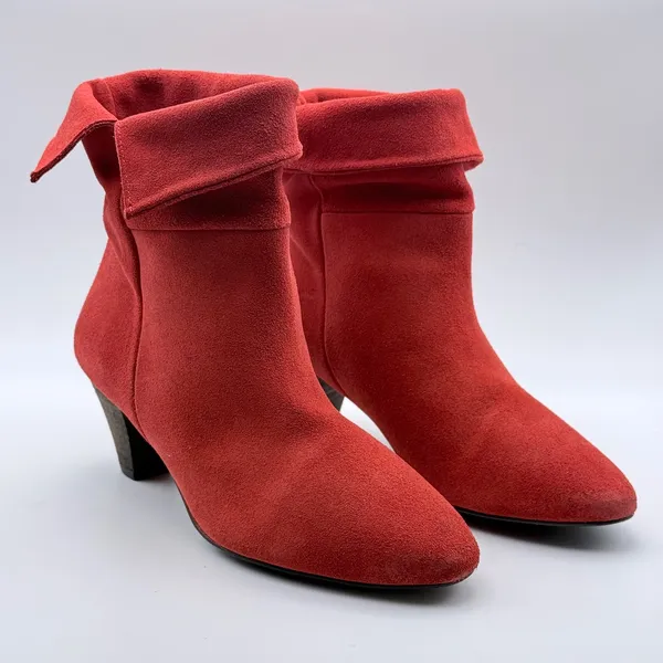 Free‎ People Suede Ankle Boots Women 36 Red Fold Over Cuff Pointed Toe Cone Heel - Image 4
