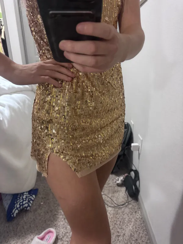 Free People Gold Slip Dress Sequin Mini - Image 4