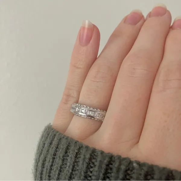 925 Channel Set Pave Silver Diamond Ring Vintage “Liene” Round Band Classic Mens Jewelry - Image 15
