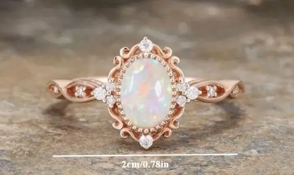 Elegant 18K Rose Gold-Plated Opal Ring NWT Size 6 - Image 4