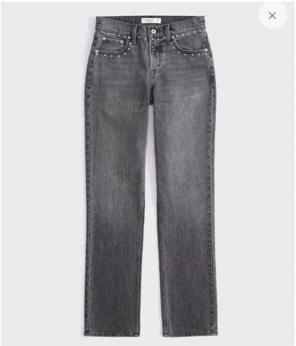 Abercrombie & Fitch Grey Studded Jeans - Image 2