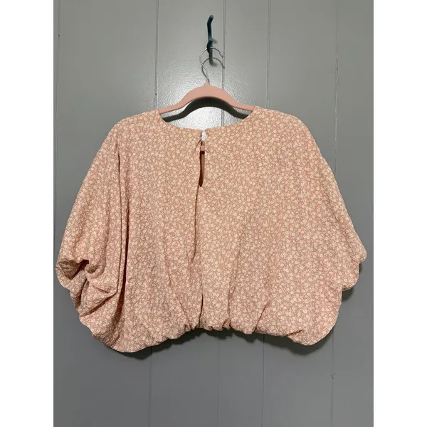 English Factory Pink Floral Cotton Candy Cropped Puffy Feminine Blouse S - Image 6