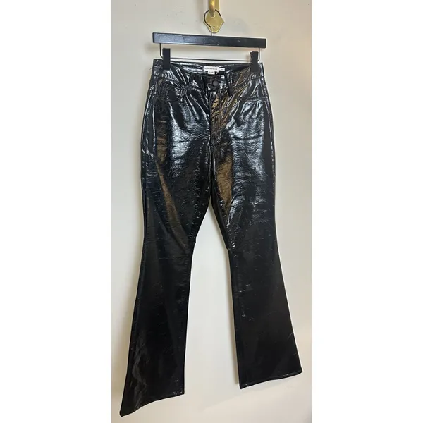 GOOD AMERICAN Good Legs Croc Embossed Faux Leather Flare Pants in Black US 26 - Image 2