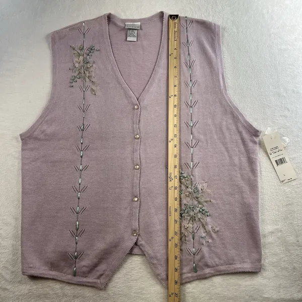 VTG Koret Sz L Knit Sweater Vest Embroidered Floral Cottagecore‎ Granny 90s - Image 10