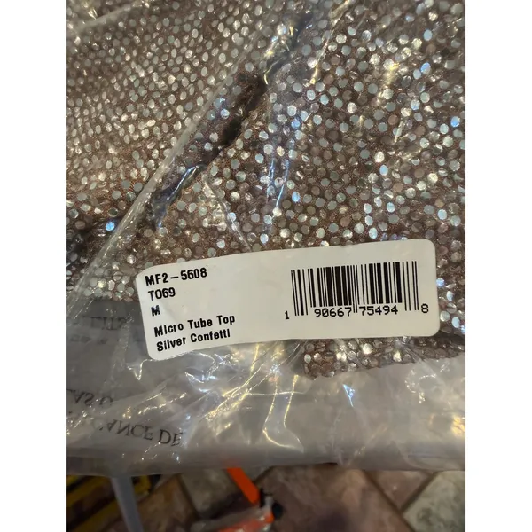 Show Me Your Mumu Womens Micro Tube Top Silver Confetti Sequined Strapless M NEW - Image 3