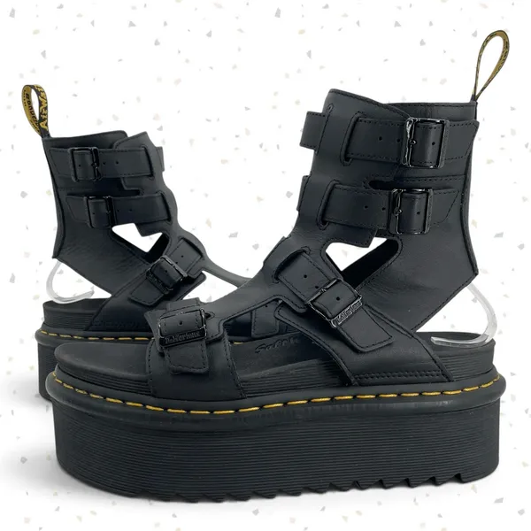 Dr. Martens Giavanna Black Leather Platform Sandals Buckles Gladiator Fit Size 9 - Image 2