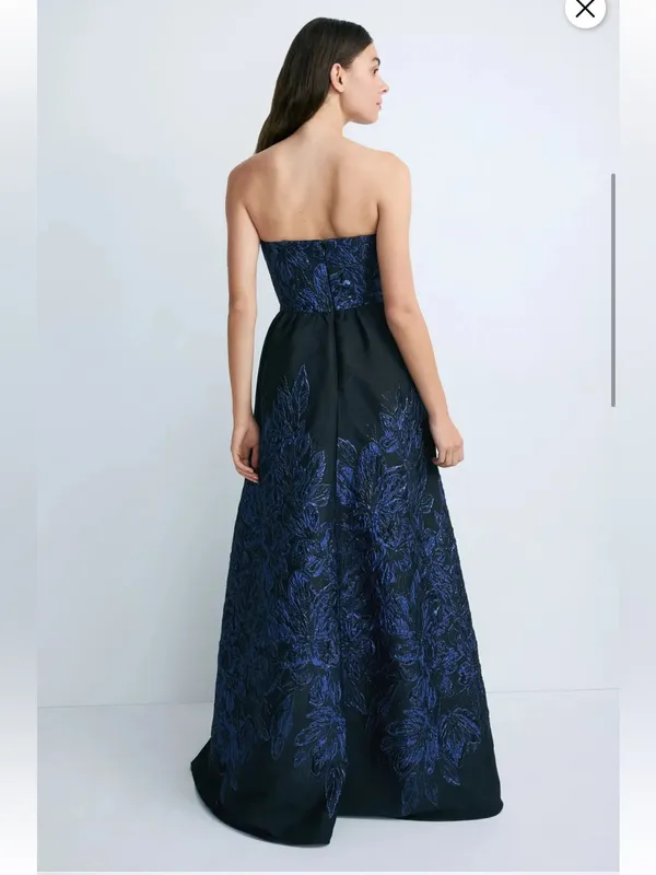 Dress the Population Strapless Black Gown with Navy Blue Embroidery - Image 2
