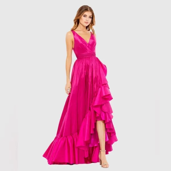 MAC DUGGAL 67835 Pink Taffeta High Low Ruffle Gown Dress - Image 3