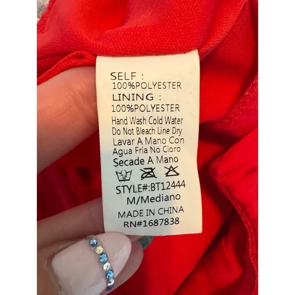 Banjul‎ Red Off Shoulder Long Sleeve Crop Top Bell Sleeve Ruffle Sm Resort Sexy - Image 9