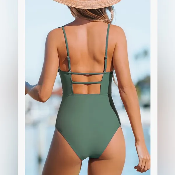 Cupshe NEW Swimsuit 1 Pc Bathing Suit Square Neck Cutout Back Tummy Control M - Image 2