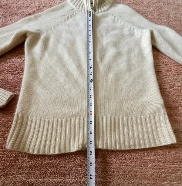 Lord & Taylor Washable 2-Ply Cashmere Full Zip Sweater Petite M Cream - Image 3