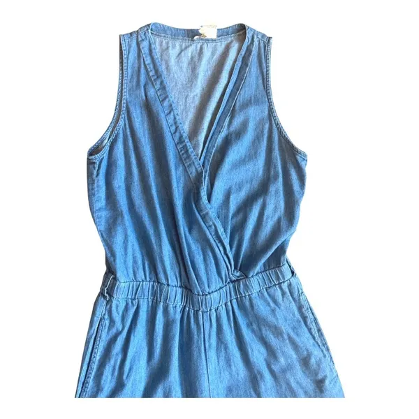 Mimi Chica Womens Blue Cotton Chambray Sleeveless V-Neck Elastic Jumpsuit M - Image 3