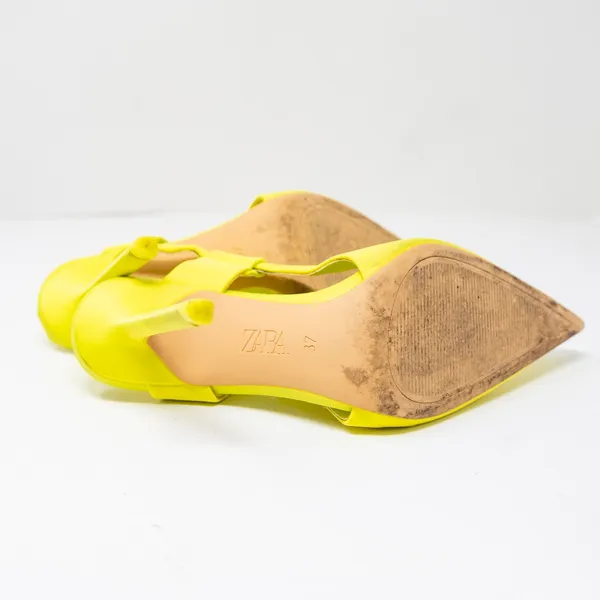 Zara Fabric Wrapped Pointed Toe Slingback High Heels Shoes Neon Yellow 7 - Image 4