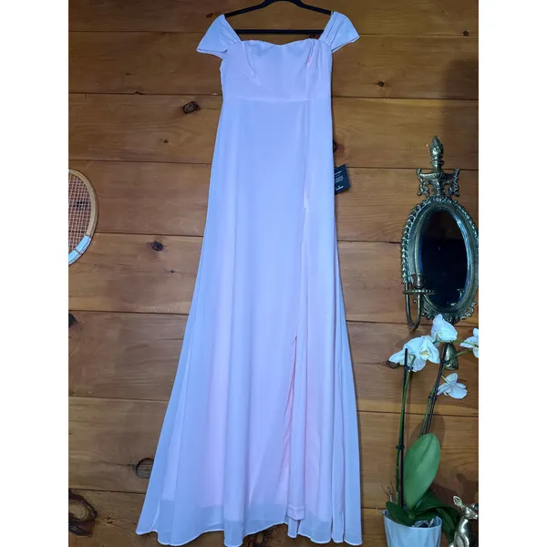 NWT Lulus Magical Magnetism Light Pink Off-the-Shoulder Maxi Dress Gala Size S - Image 2