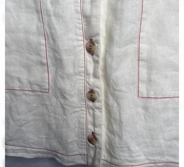 NWOT Anthropologie Amadi 100% linen cream button down red stitching skirt sz Sm - Image 2