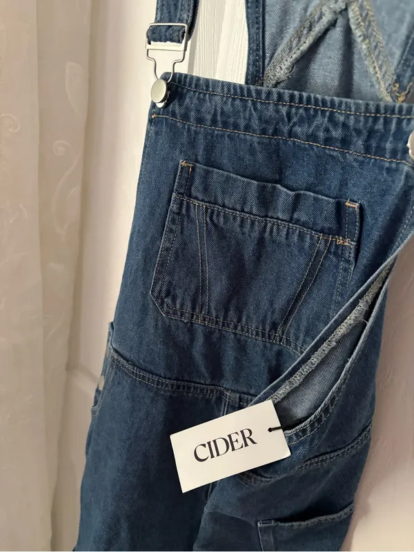 New NWT Cider Classic dark washed Denim Overall Shorts Women Jeans size M - Image 4