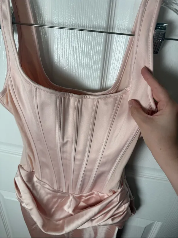 House of CB Kira Blush Pink Satin Gathered Maxi Dress XS - Image 4