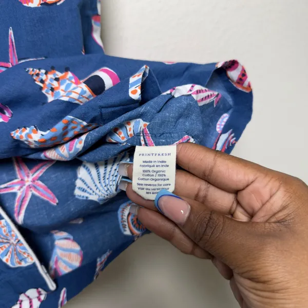 Printfresh Women Cotton Pajama Top XS Blue Seashell Starfish Button Front Pocket - Image 10
