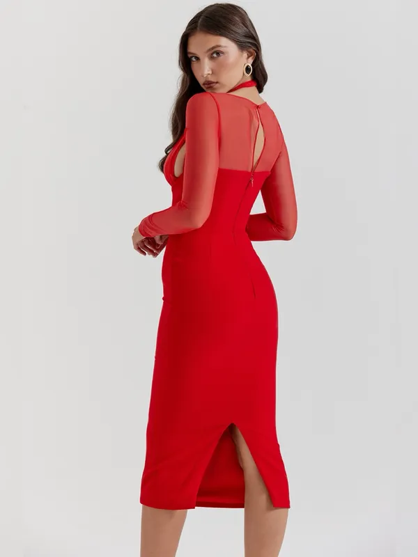 House of CB Yasmin Scarlet Plunge Midi Dress XS - Image 8