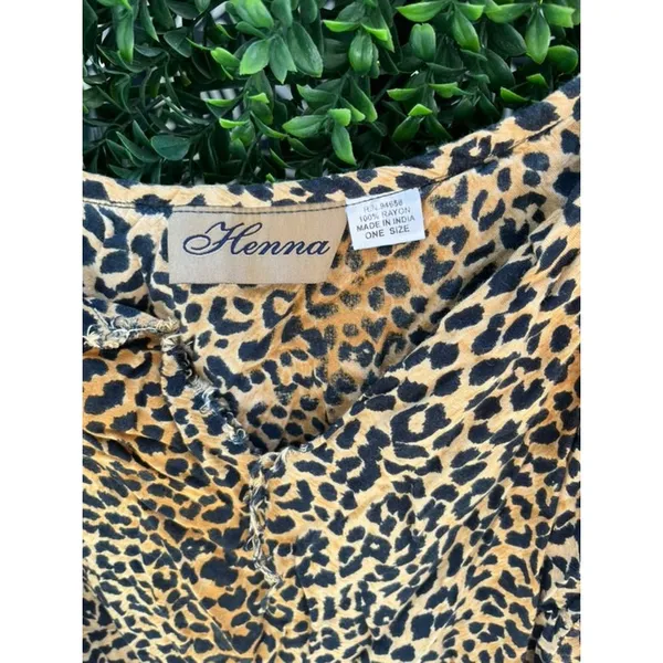 Henna‎ Leopard Print Camisole Top Frayed Fringe Hem Rayon One Size Animal Print - Image 3