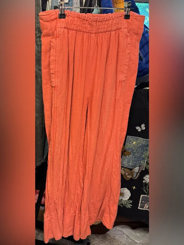 NWOT Free People Day's End Linen Pull-On Pants - poppy red coral - Medium - Image 6
