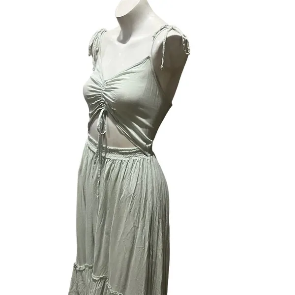 Birch and Stone Sage Green High-Low Maxi Dress w/ Front Cut-Out Size M - Image 4