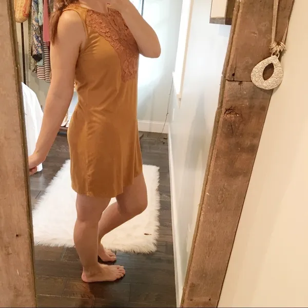 Xhilaration medium velvet mustard lacy Fall dress - Image 2