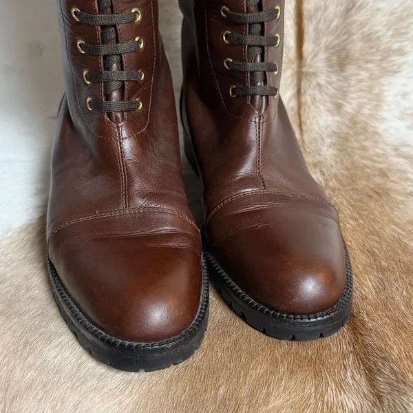 Martinez Valero Brown Leather Lace Up‎ Riding Boots Size 39/8.5 - Image 3